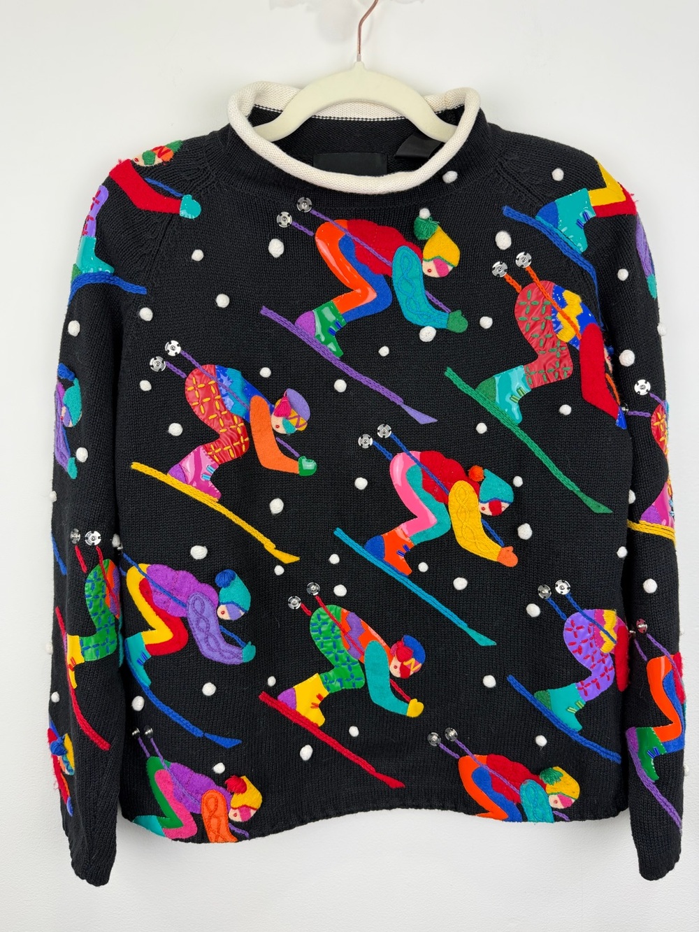 Vintage 1999 Michael Simon Ski Sweater S 3D Skier Après Ski Wearable Art